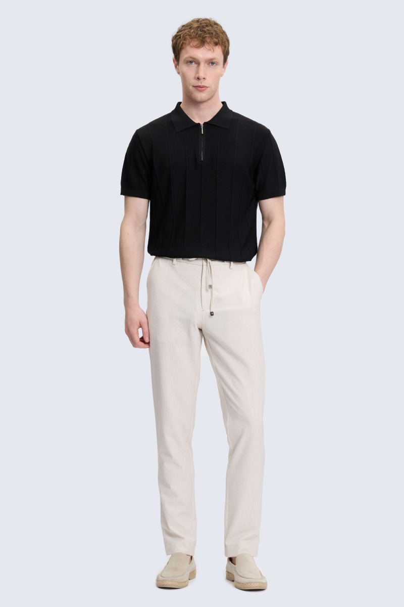 Bej Rahat Kesim Yandan Cepli Jogger Pantolon