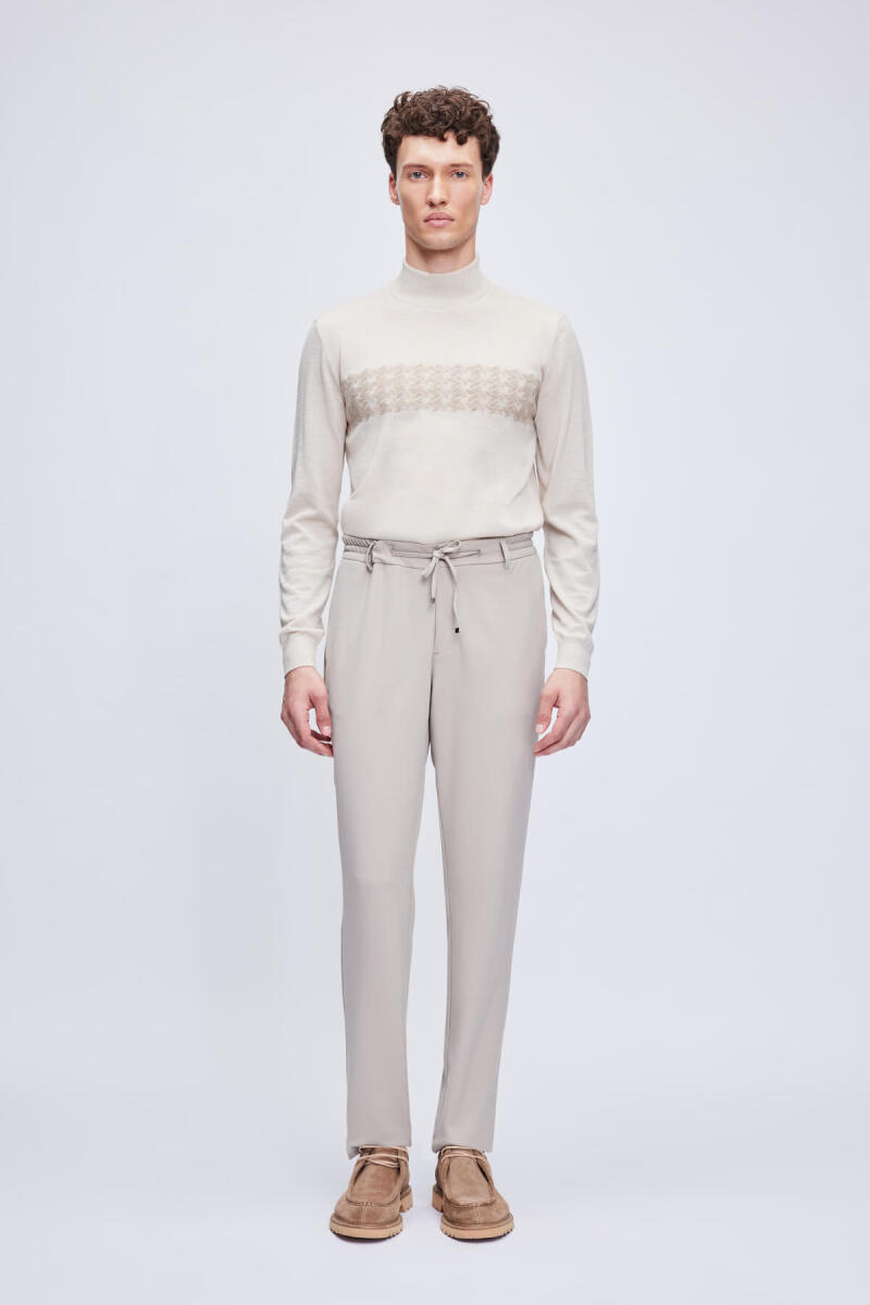 Bej Rahat Kesim Yandan Cepli Jogger Pantolon