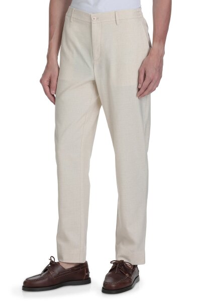 Bej Rahat Kesim Yandan Cepli Keten Jogger Pantolon 