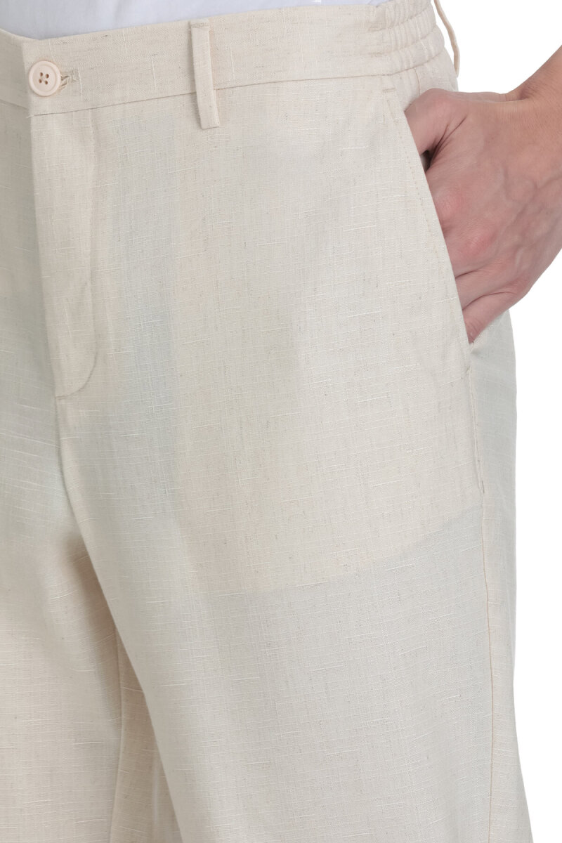 Bej Rahat Kesim Yandan Cepli Keten Jogger Pantolon - Saykı (1)