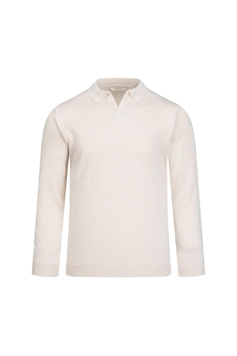 Bej Regular Fit Polo Yaka Pamuklu Kazak - Saykı