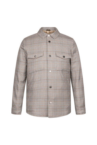 Bej Regular Fit Kareli Elyaflı Mont - 3