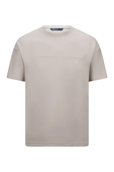 Bej Regular Fit Bisiklet Yaka Oversize Tişört 