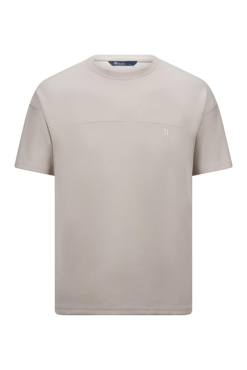 Bej Regular Fit Bisiklet Yaka Oversize Tişört - HTML