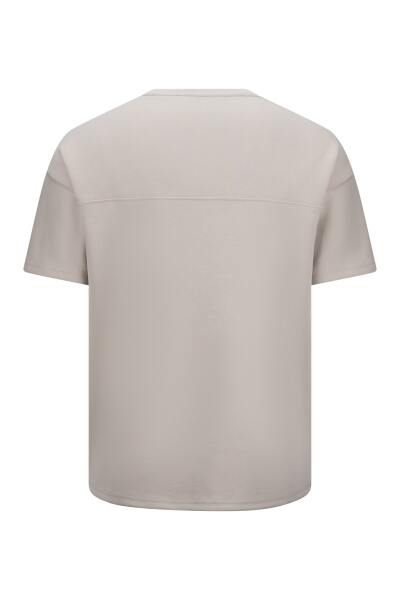 Bej Regular Fit Bisiklet Yaka Oversize Tişört - 2