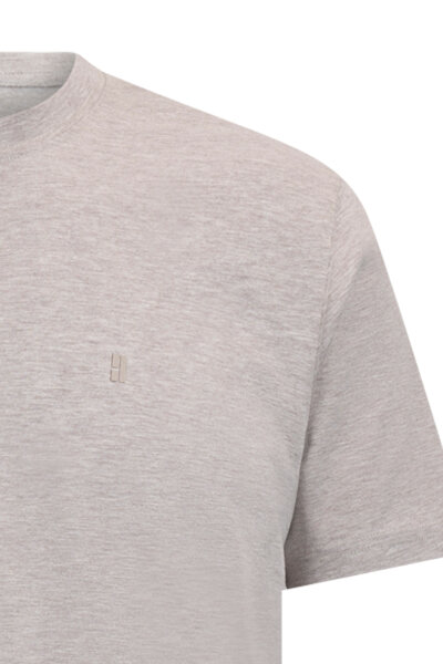 Bej Regular Fit Bisiklet Yaka Pamuklu Basic Tişört - 3