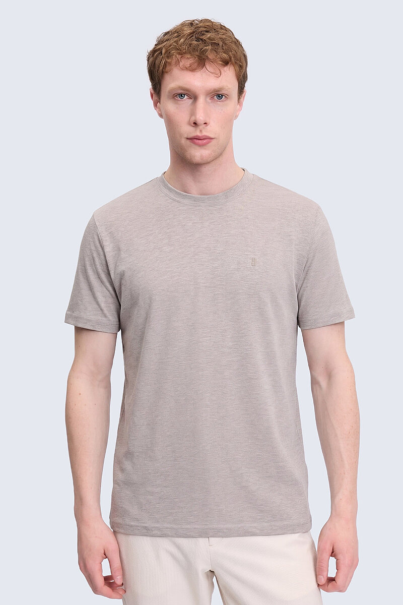 Bej Regular Fit Bisiklet Yaka Pamuklu Basic Tişört