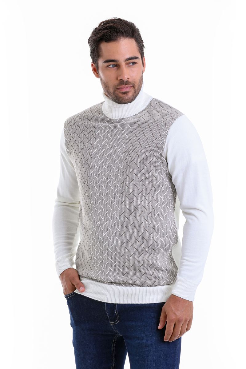 Beyaz Comfort Fit Jakarlı Balıkçı Yaka Yünlü Kazak - Hatemoğlu (1)