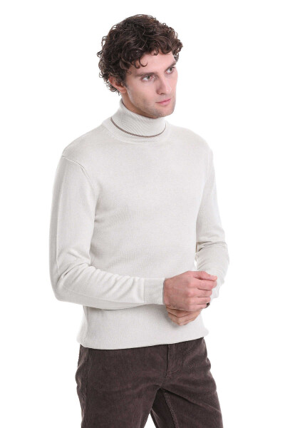 Bej Regular Fit Balıkçı Yaka Triko Kazak - 3