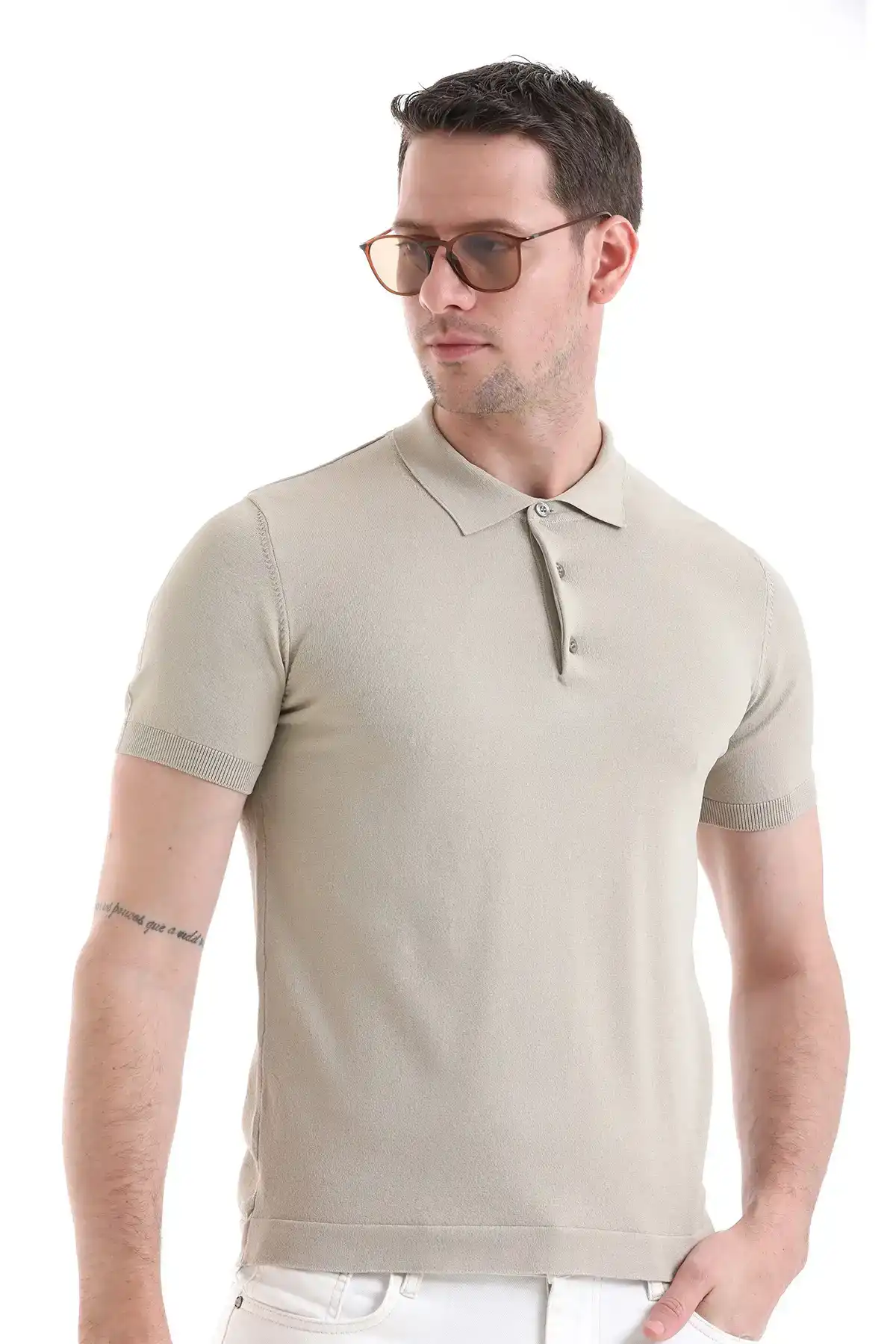 Bej Regular Fit Polo Yaka Rayon Tişört - 1
