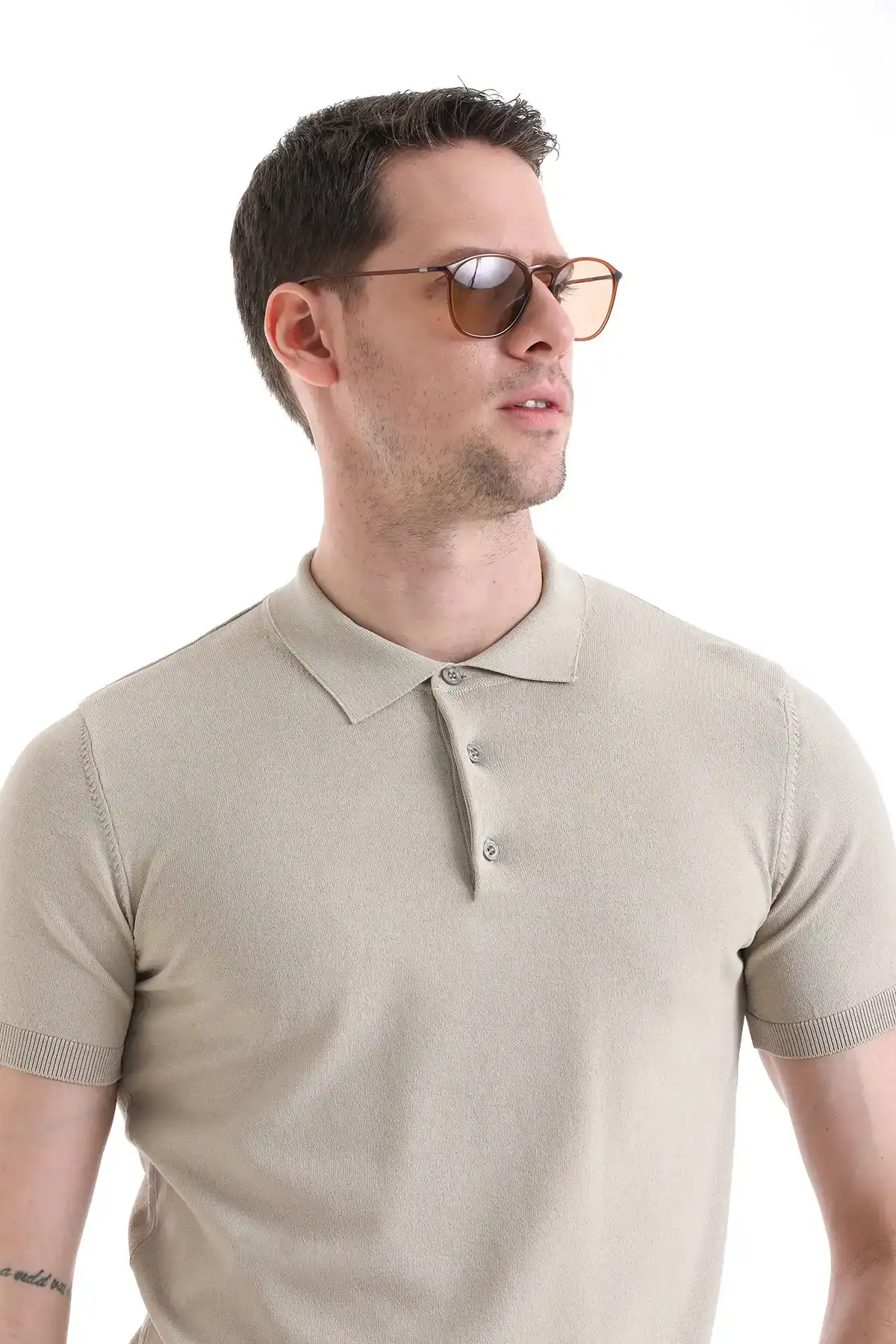 Bej Regular Fit Polo Yaka Rayon Tişört - 4