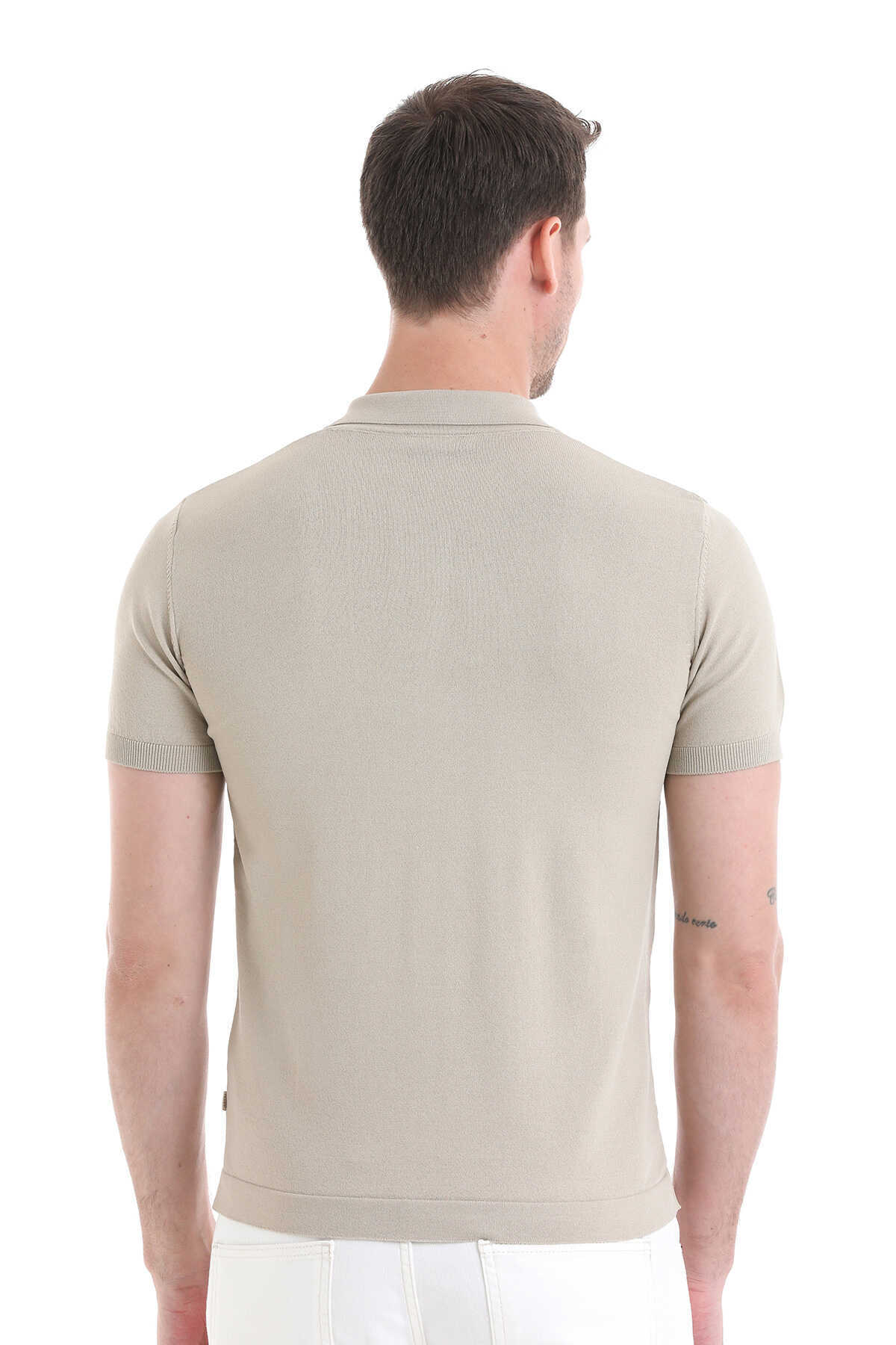 Bej Regular Fit Polo Yaka Rayon Tişört - 7