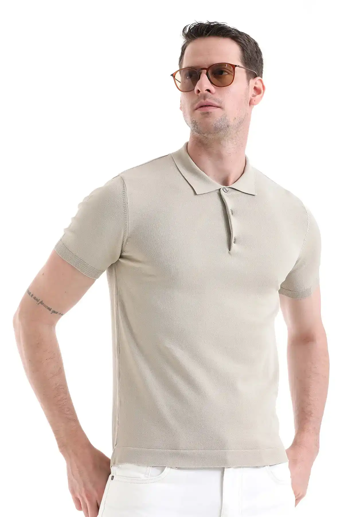Bej Regular Fit Polo Yaka Rayon Tişört - 5