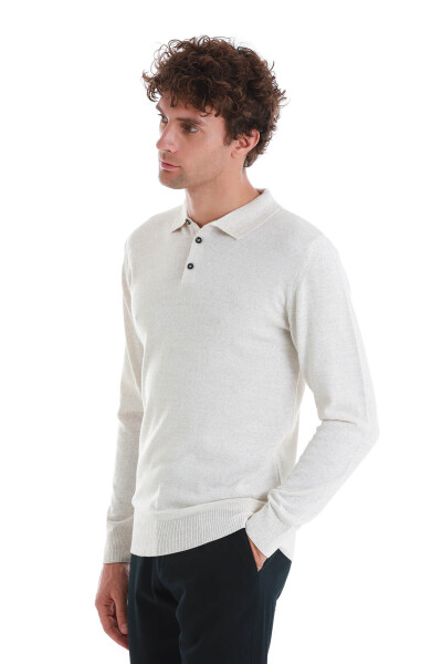 Bej Regular Fit Polo Yaka Triko Kazak - 3