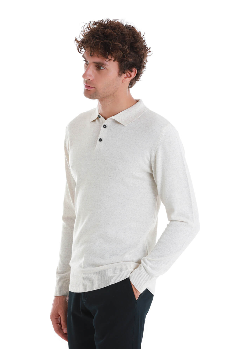 Bej Regular Fit Polo Yaka Triko Kazak - Hatemoğlu (1)