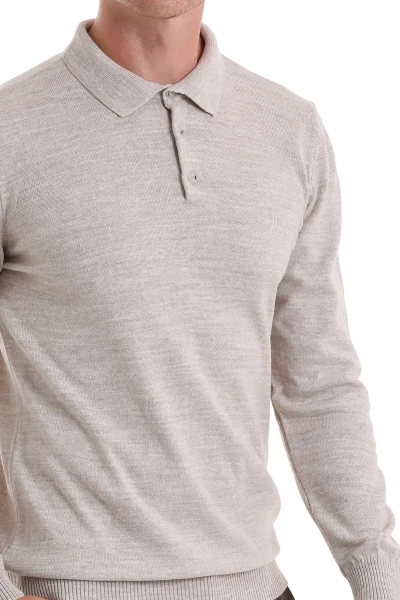 Bej Regular Fit Düz Polo Yaka Triko Kazak - 3