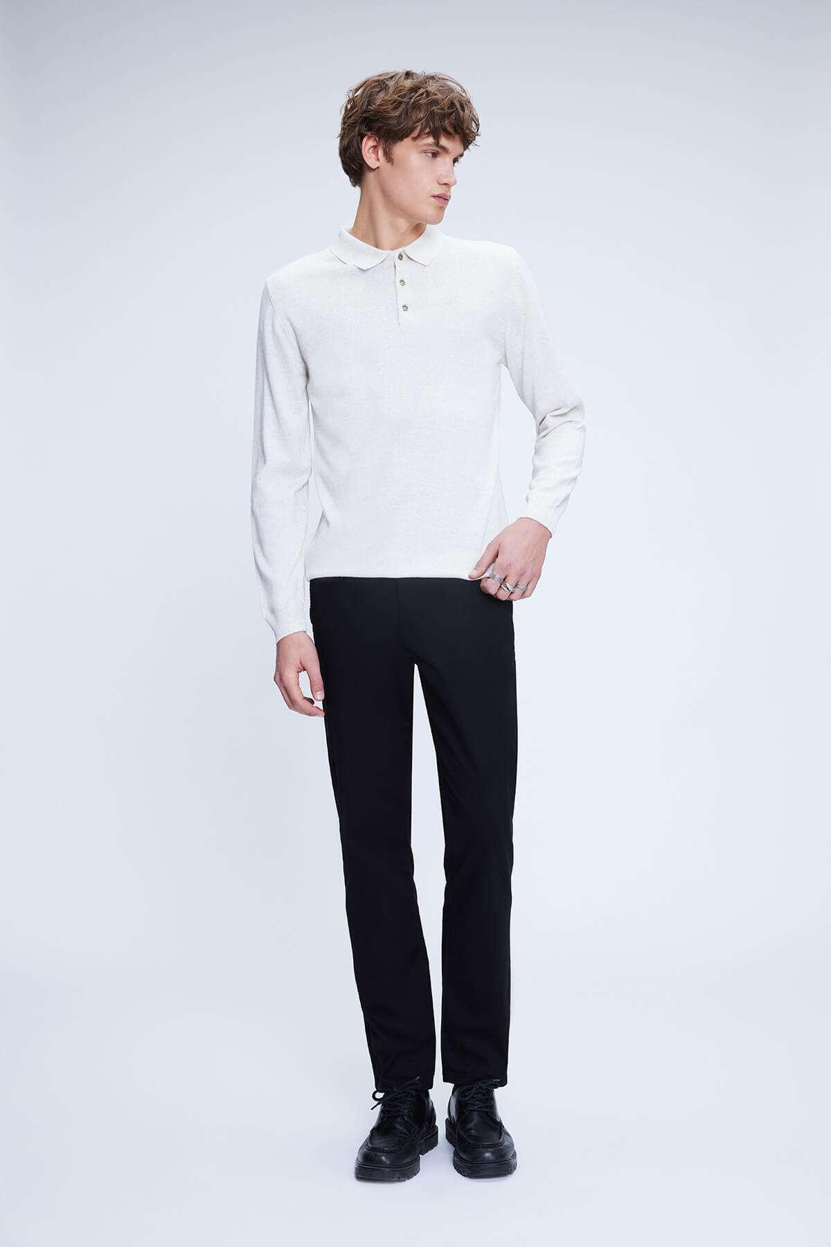 Bej Regular Fit Düz Polo Yaka Yünlü Triko Kazak - 2