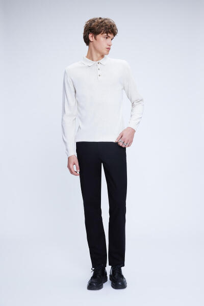 Bej Regular Fit Düz Polo Yaka Yünlü Triko Kazak - 2