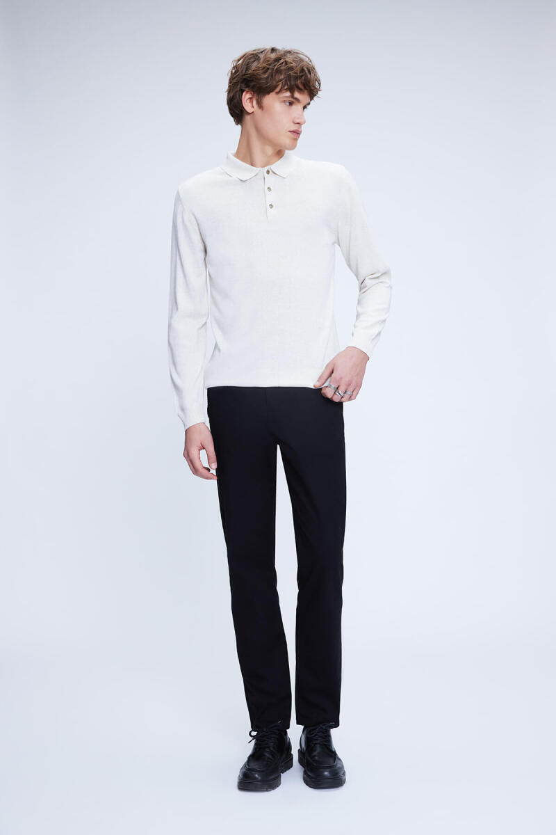 Bej Regular Fit Düz Polo Yaka Yünlü Triko Kazak - Hatemoğlu (1)