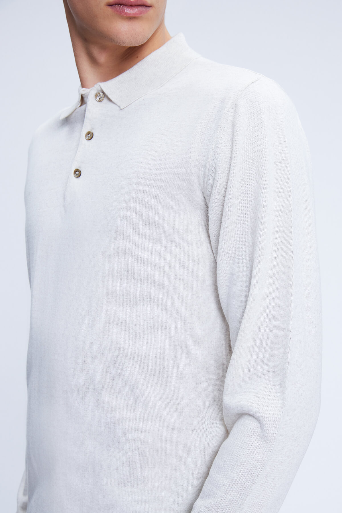 Bej Regular Fit Düz Polo Yaka Yünlü Triko Kazak - 4