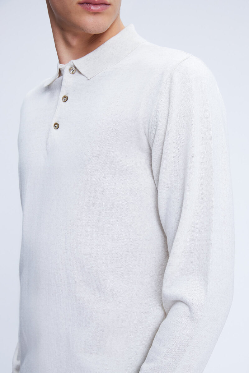 Bej Regular Fit Düz Polo Yaka Yünlü Triko Kazak - Hatemoğlu (1)