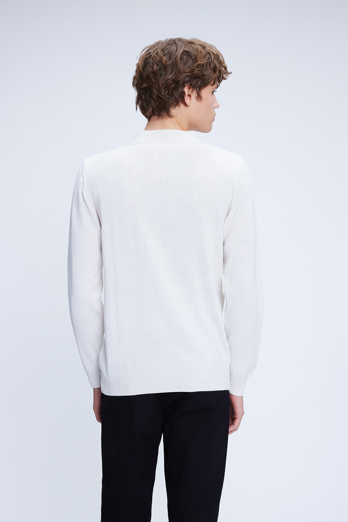 Bej Regular Fit Düz Polo Yaka Yünlü Triko Kazak - 5