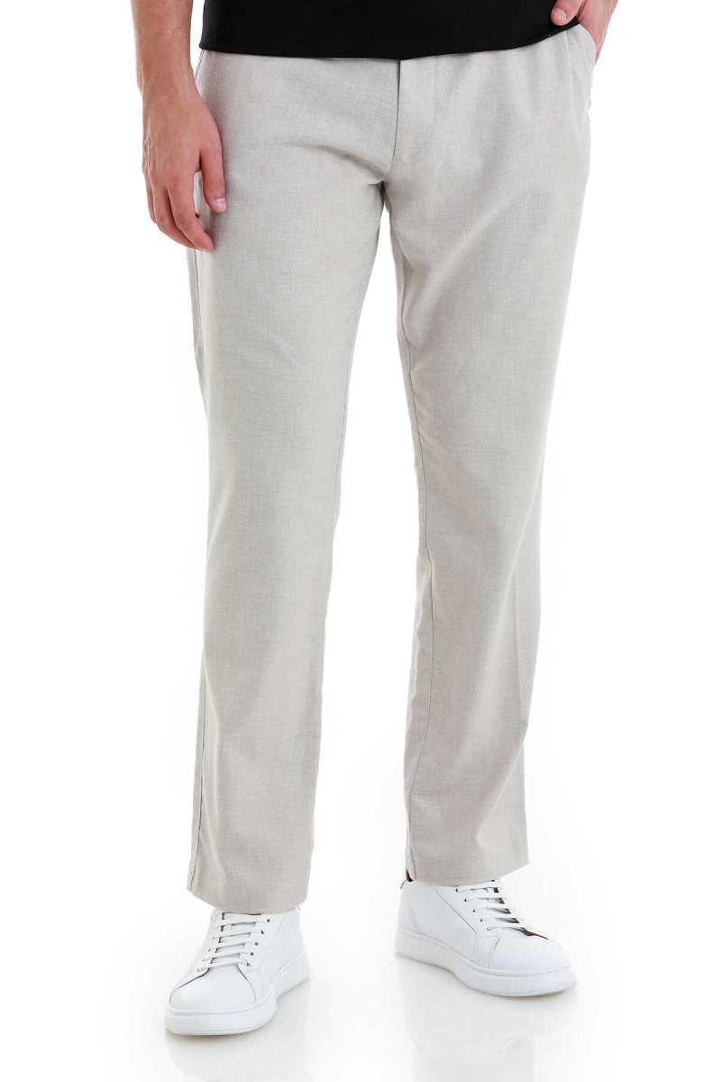 Bej Regular Fit Yandan Cepli Pamuklu Pantolon