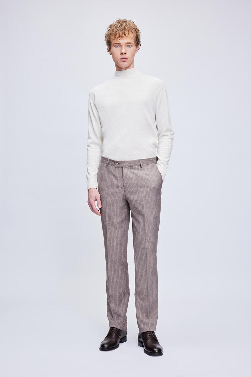 Bej Regular Fit Yarım Balıkçı Yaka Yünlü Triko Kazak - Hatemoğlu (1)