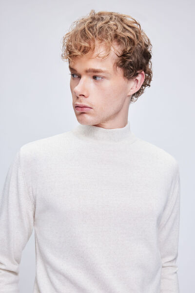 Bej Regular Fit Yarım Balıkçı Yaka Yünlü Triko Kazak - 3