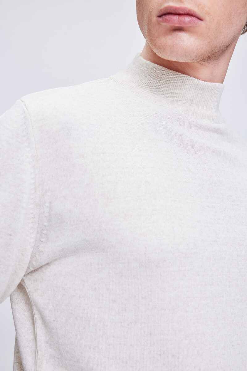 Bej Regular Fit Yarım Balıkçı Yaka Yünlü Triko Kazak - Hatemoğlu (1)