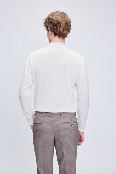 Bej Regular Fit Yarım Balıkçı Yaka Yünlü Triko Kazak - 5