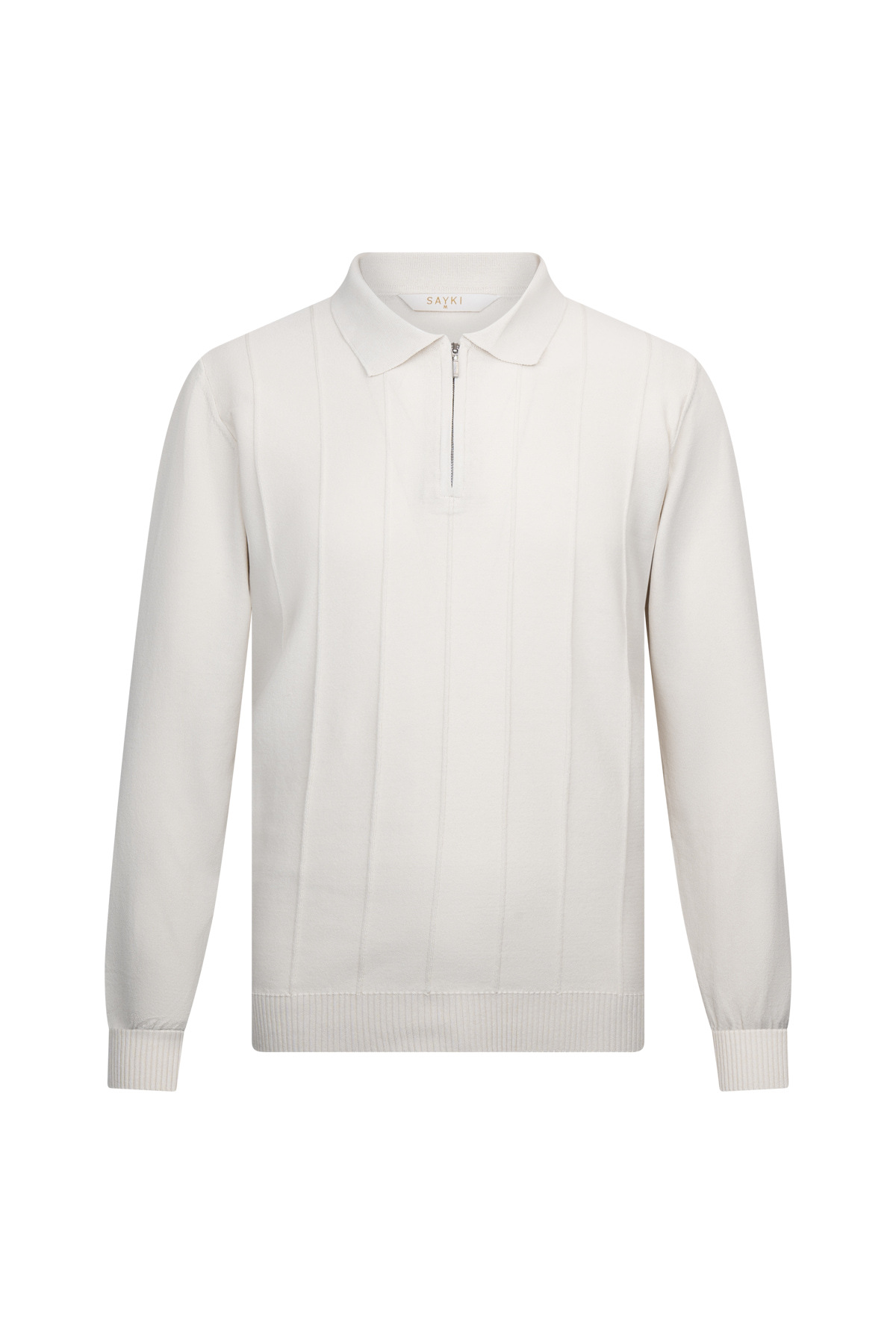 Bej Regular Fit Fermuarlı Polo Yaka Rayon Triko Kazak - 1