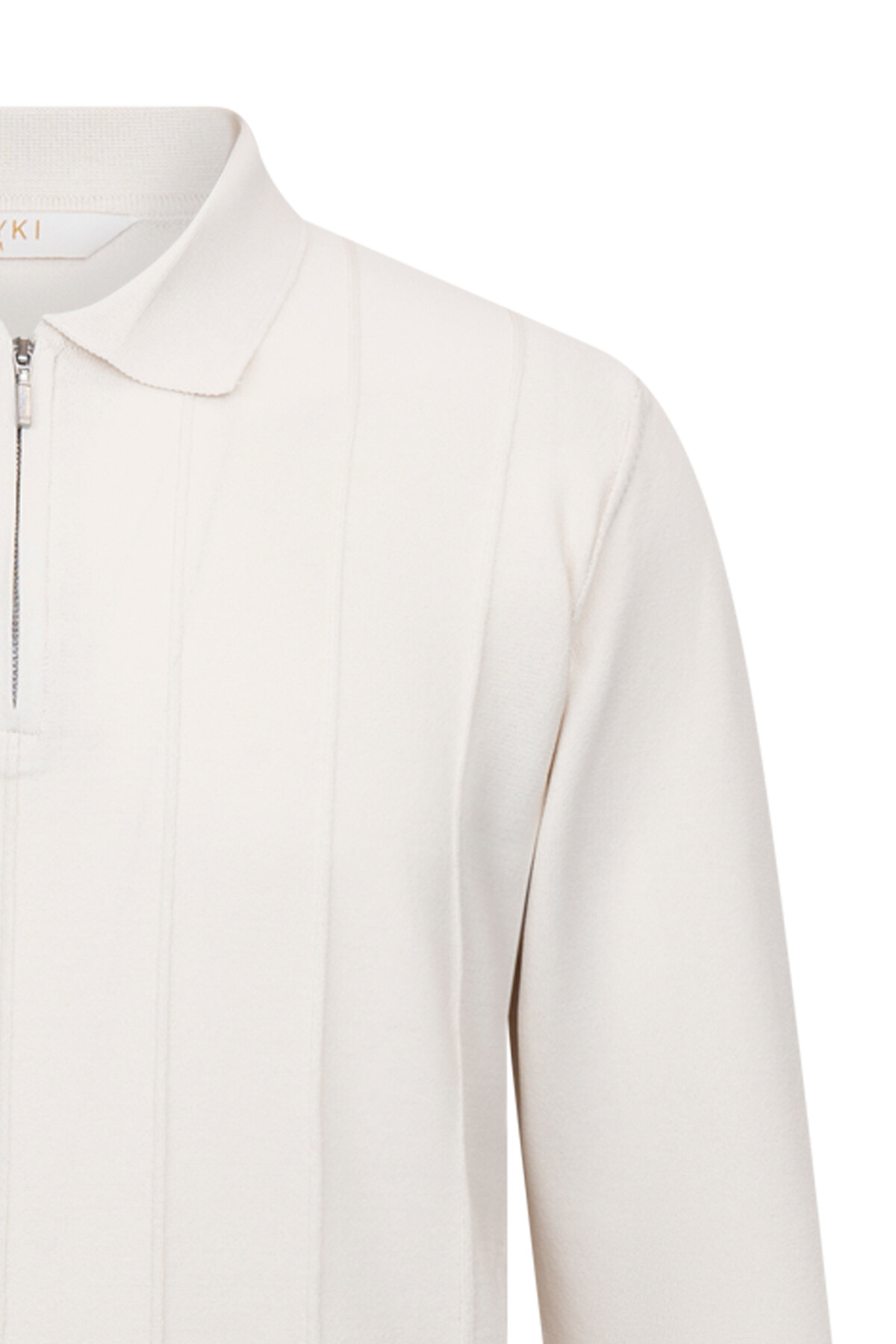 Bej Regular Fit Fermuarlı Polo Yaka Rayon Triko Kazak - 3