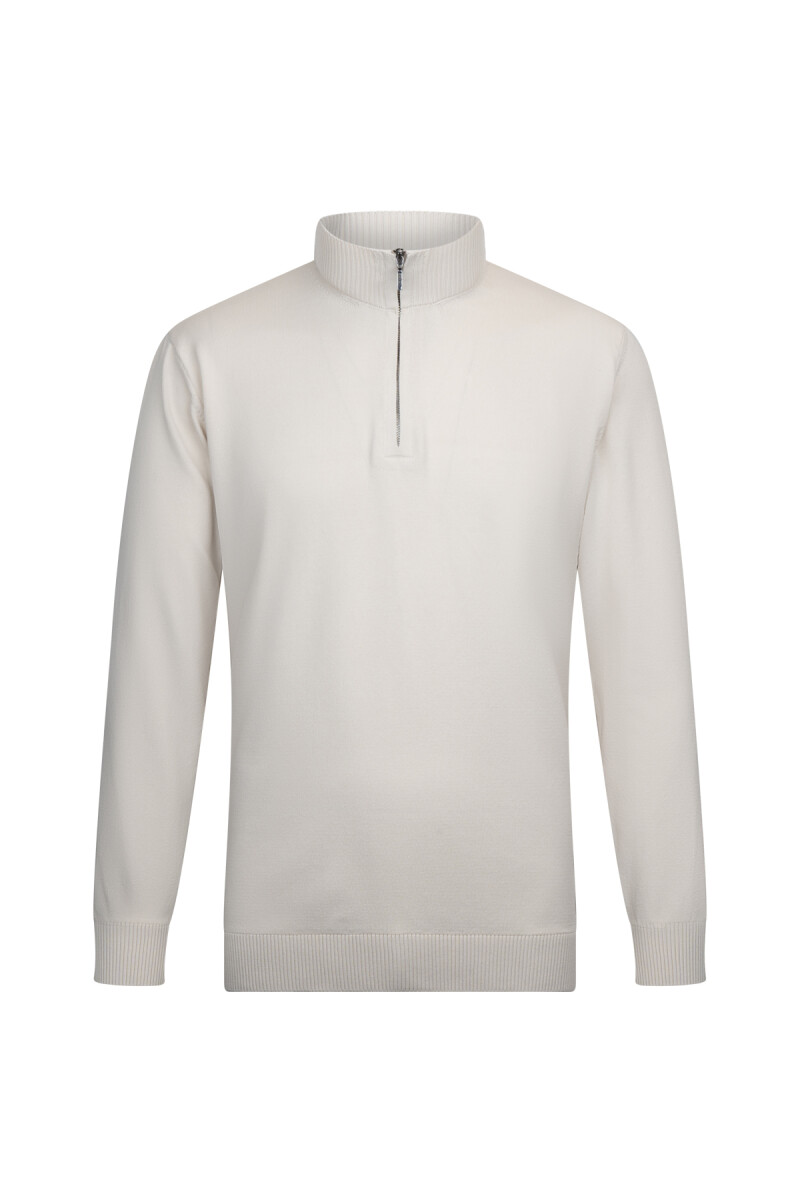 Bej Regular Fit Fermuarlı Yarım Balıkçı Yaka Rayon Kazak - Hatem Saykı