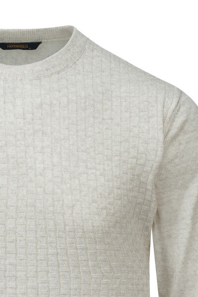 Bej Regular Fit Jakarlı Bisiklet Yaka Yünlü Kazak - 2