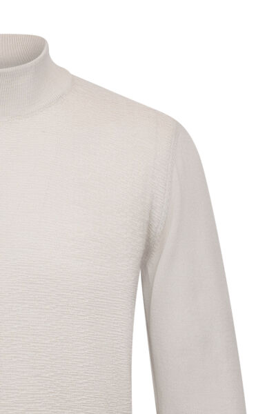 Bej Regular Fit Jakarlı Çeyrek Balıkçı Yaka Yünlü Triko Kazak - 3