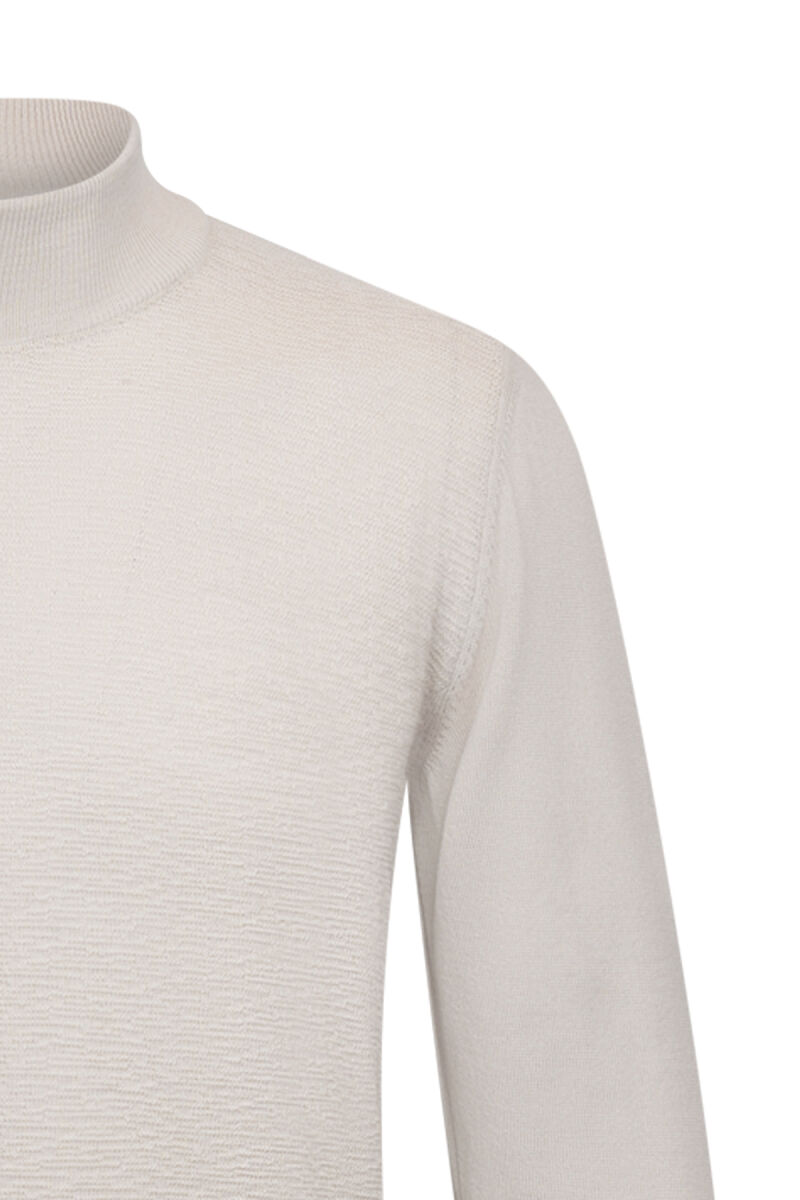 Bej Regular Fit Jakarlı Çeyrek Balıkçı Yaka Yünlü Triko Kazak - Hatemoğlu (1)