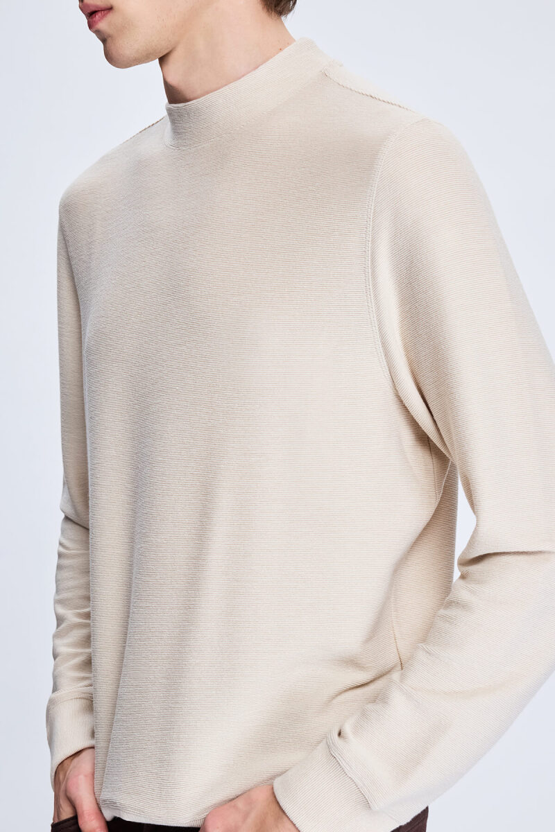 Bej Regular Fit Jakarlı Yarım Balıkçı Yaka Sweatshirt - Hatem Saykı (1)