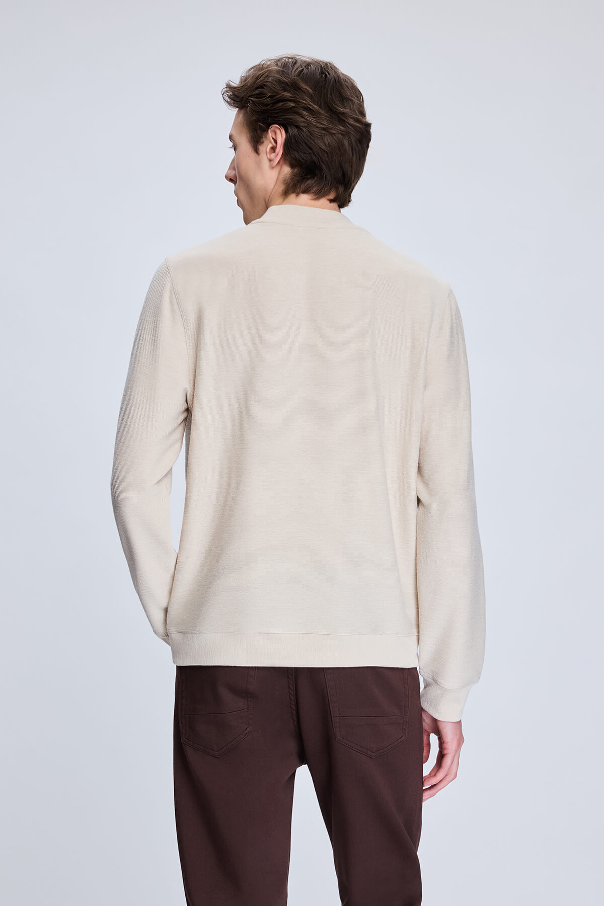 Bej Regular Fit Jakarlı Yarım Balıkçı Yaka Sweatshirt - 5