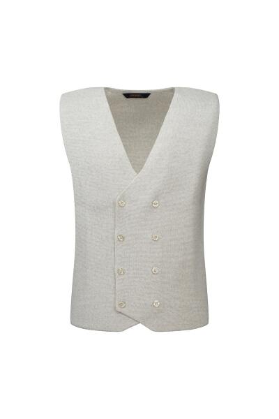 Bej Regular Fit Kruvaze Triko Yelek - 1