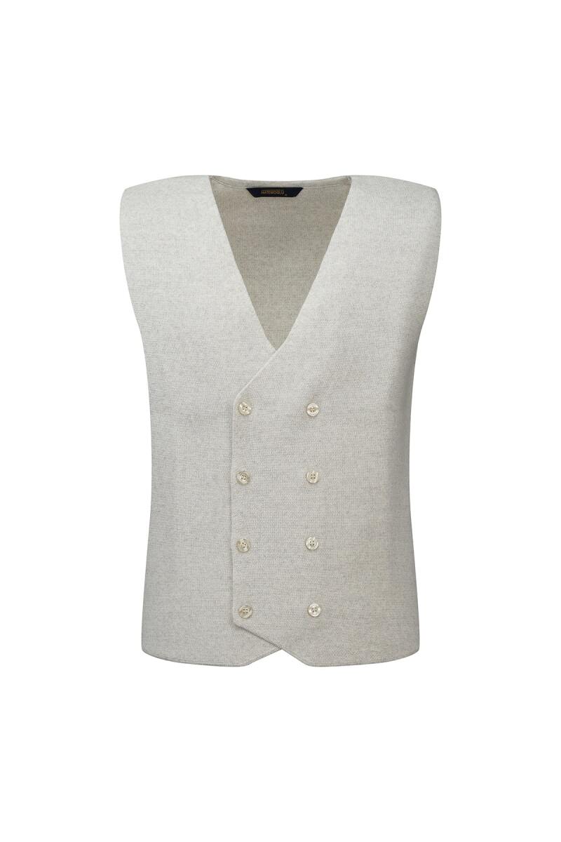 Bej Regular Fit Kruvaze Triko Yelek - Hatemoğlu