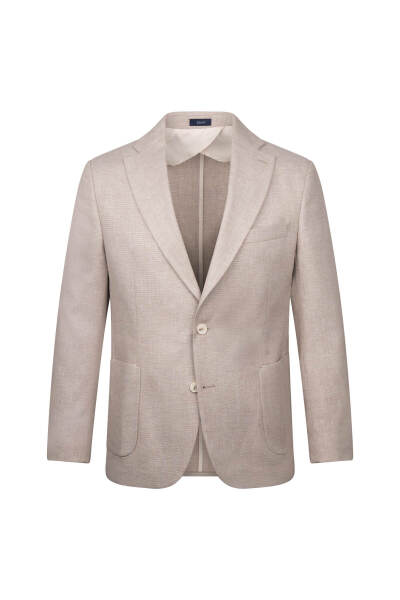 Bej Regular Fit Mono Yaka Casual Keten Ceket 