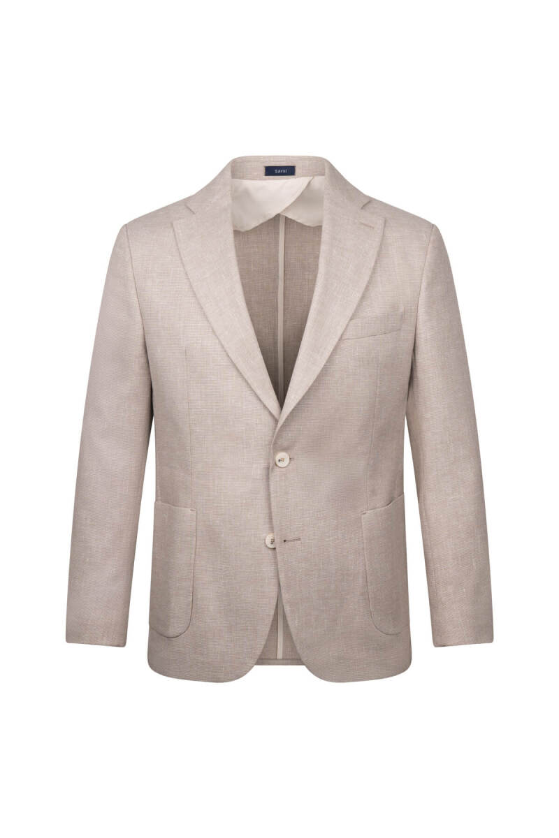 Bej Regular Fit Mono Yaka Casual Keten Ceket - Hatem Saykı