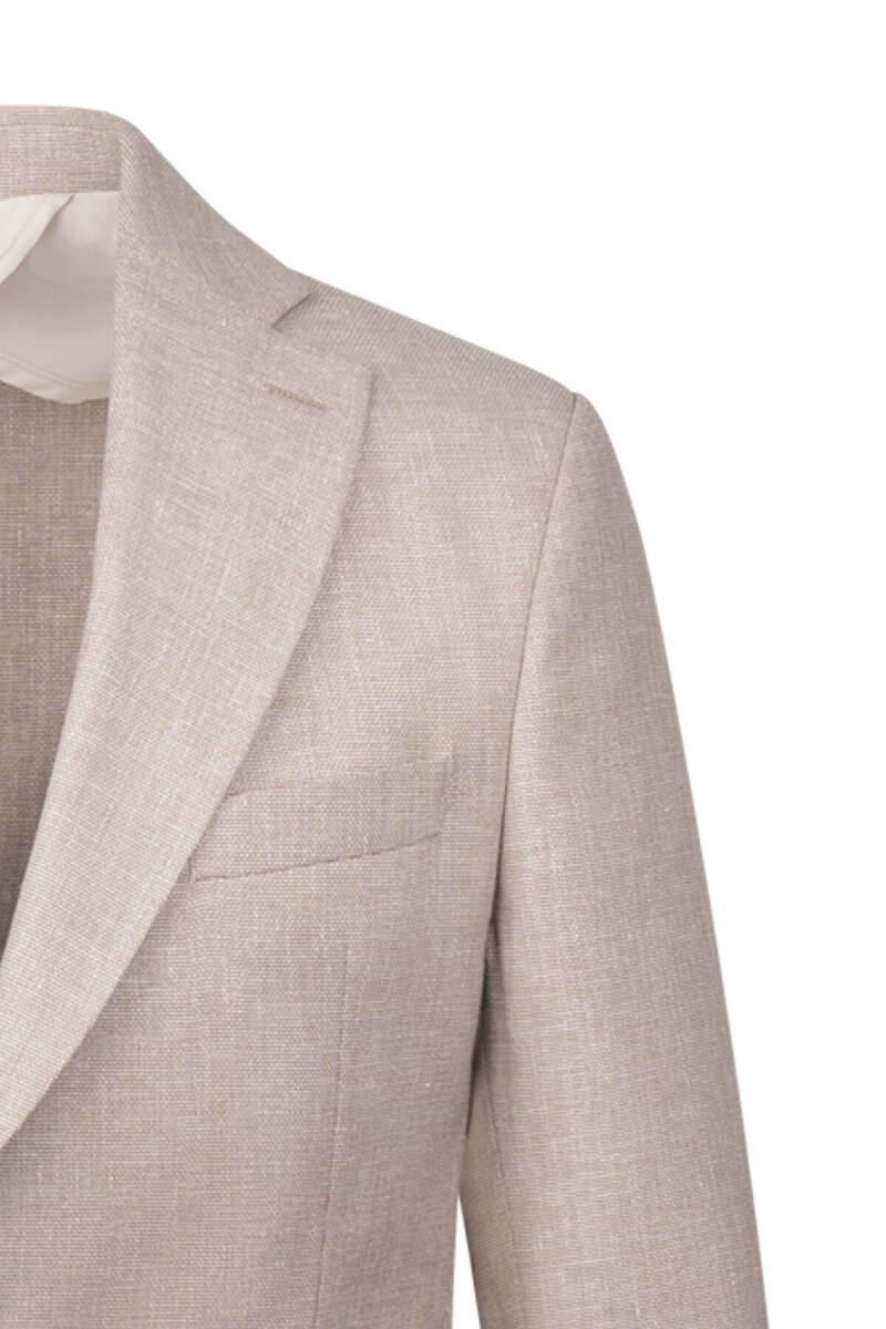 Bej Regular Fit Mono Yaka Casual Keten Ceket - Hatem Saykı (1)