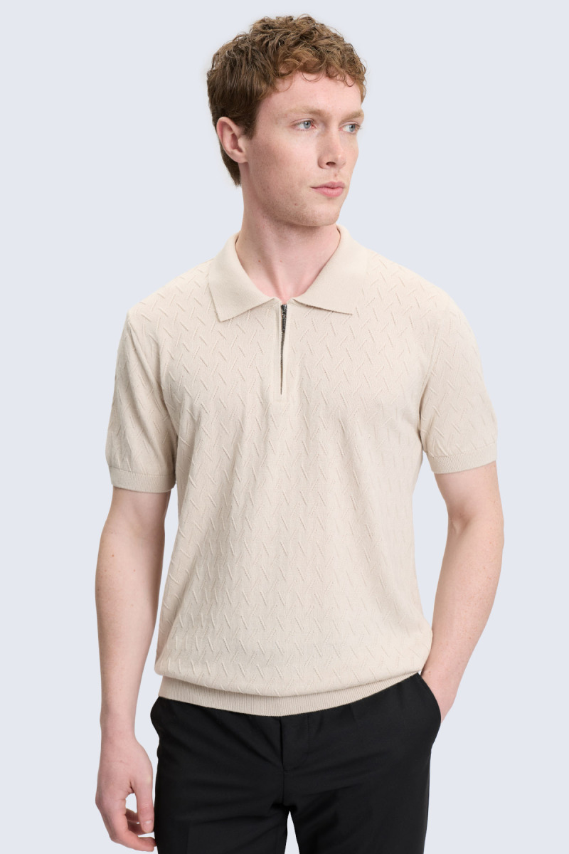 Bej Regular Fit Polo Yaka Pamuklu Tişört