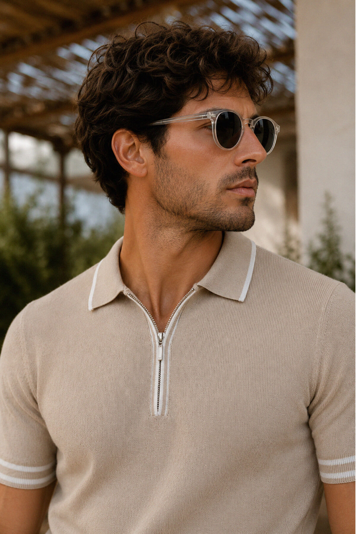 Bej Regular Fit Polo Yaka Rayon Tişört - 1