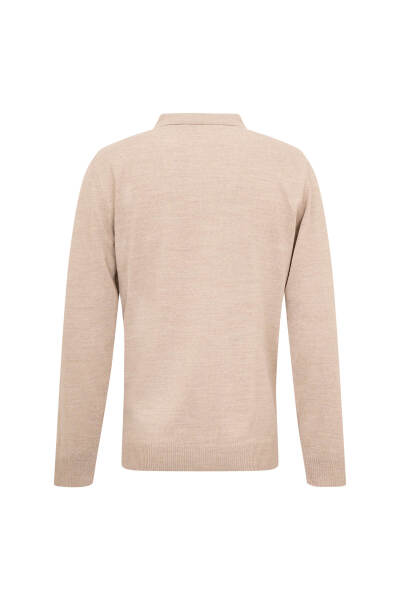 Bej Regular Fit Polo Yaka Yünlü Kazak - 2