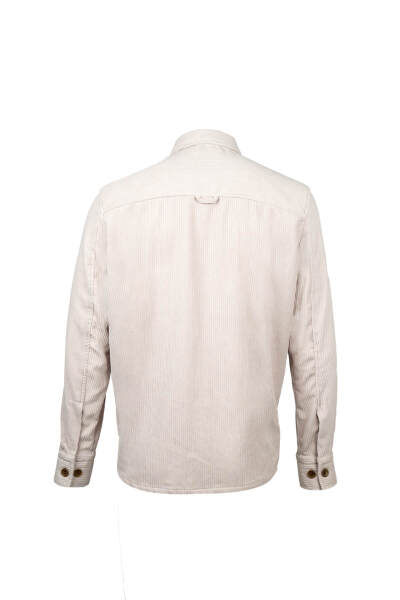 Bej Regular Fit Shacket Uzun Kol Fitilli Kadife Gömlek - 2