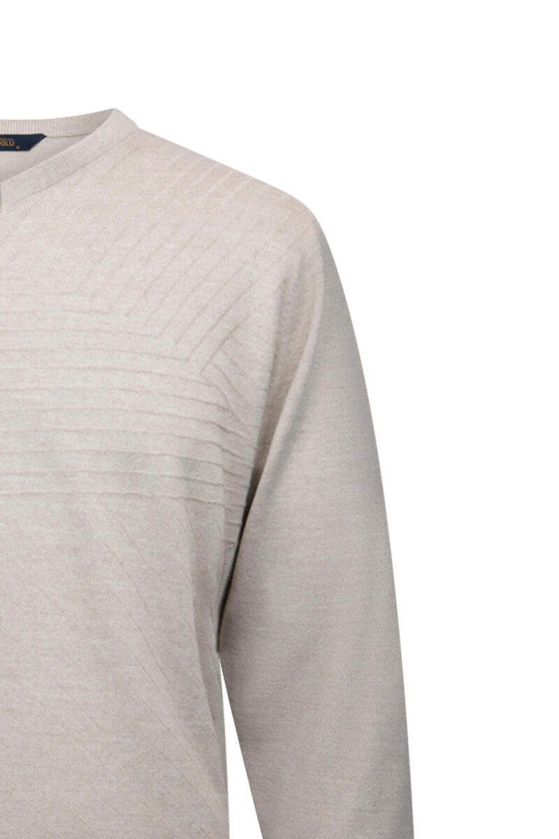 Bej Regular Fit V Yaka Yünlü Triko Kazak - Hatemoğlu (1)