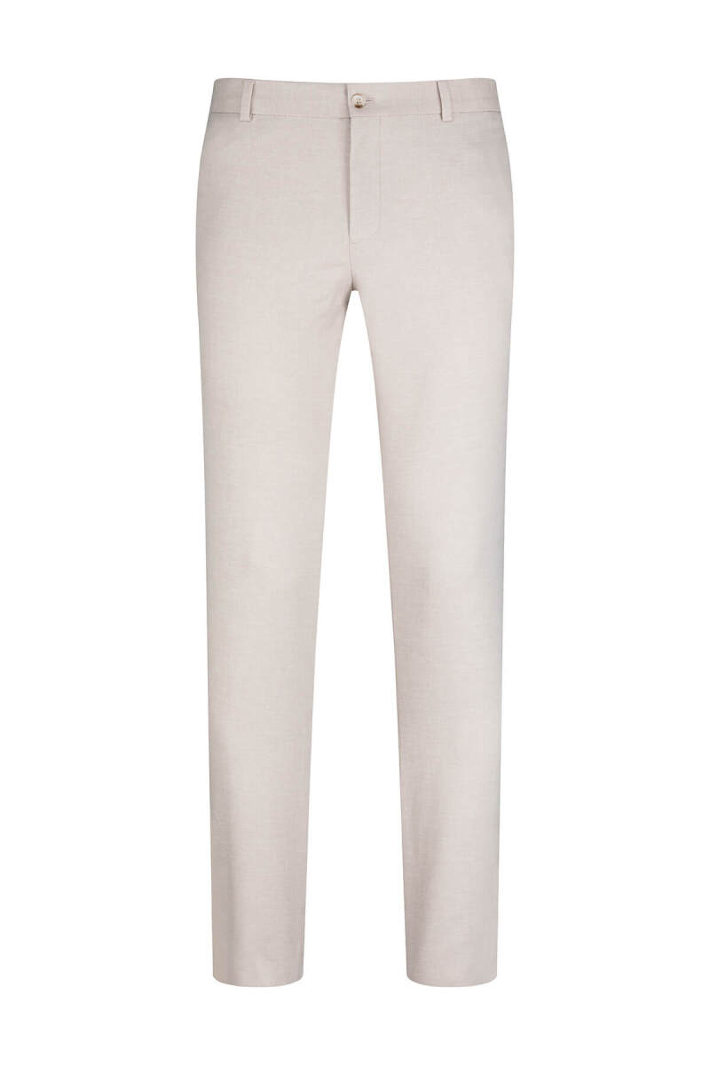 Bej Regular Fit Yandan Cepli Keten Pantolon - Saykı